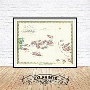 Mapa antigo das Ilhas Virgens, 1794, mapa raro, antigo, reprodução fina, mapa grande, impressão de belas artes, decoração antiga, impressão de mapa grande