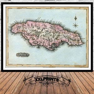 Antik karttryck över Jamaica: Konstreproduktion från 1823