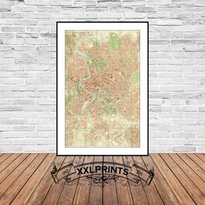 Mapa antiguo de Roma, Italia, siglo XIX, mapa raro, reproducción fina, mapa grande, impresión de bellas artes, decoración antigua, impresión de mapa de gran tamaño