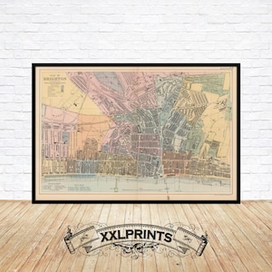 Old map of Brighton, 1900, city plan, rare,antique, United Kingdom&#39;s counties,fine reproduction, large map, fine art print