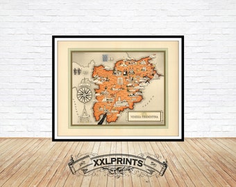 Old pictorial map of Venezia Tridentina, Italy Regions, 1939, fine reproduction, large map, fine art print, oversize map print