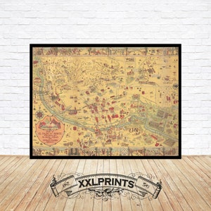Old pictorial map of El Paso del Norte, Texas and Ciudad Juarez, Mexico, 1932, fine reproduction,large map,fine art print,oversize map print