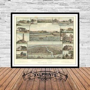 Alte Karte von Chicago, 1893, Perspektive, aus der Vogelperspektive, seltene, feine Reproduktion, große Karte, Fine Art Druck, Übergröße Landkarte