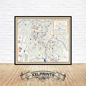 Oude geïllustreerde kaart van Sun Valley, Idaho, 1936, fijne reproductie, grote kaart, fine-artprint, extra grote kaartafdruk