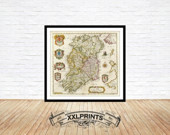 Ancient Ireland Map Print: 1670 Kingdom, Fine Art Reproduction