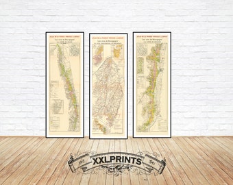 Beautiful set of 3 wine maps of Burgundy Vineyards, La Cote Chalonnaise, Le Maconnais,La Côte De Nuits and La Côte De Beaune, France, 1942