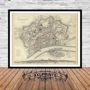 Old map of Frankfurt of Mayn, 1835, city plan, antique map, fine reproduction, large map, fine art print, antique decor, oversize map print