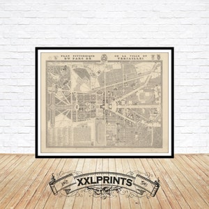 Ancienne carte de Versailles, 1854, carte très rare, plan de la ville, belle reproduction, grande carte, impression d'art, décor antique, impression de carte surdimensionnée