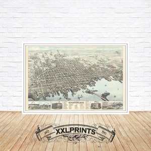 New Bedford, Massachusetts aus der Vogelperspektive, 1876, feine Reproduktion, große Karte, Fine Art Druck, Übergröße Kartendruck