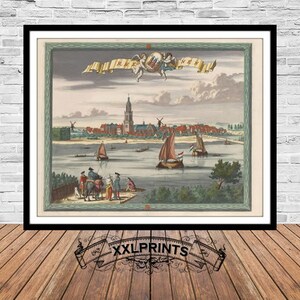 Antike Landkarte von Rhenen bei Utrecht, 15.Jh., Vogelschau, feine Reproduktion, Karte, Kunstdruck, antikes Dekor, Kunstdruck