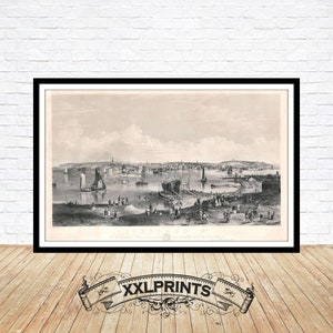 Alte Karte von Portland, Maine, 1855, aus der Vogelperspektive, feine Reproduktion, große Karte, Fine Art Print, antikes Dekor, Oversize-Kartendruck