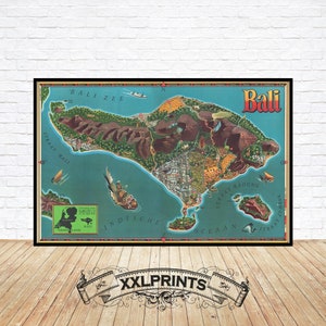 Bali Map Print: 1962 Pictorial Indonesia, Fine Art Reproduction