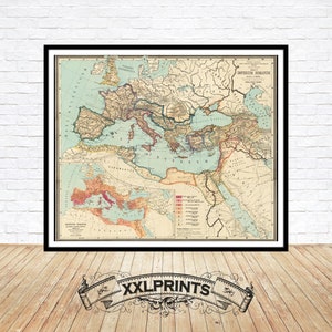 Ancienne carte de l'Empire romain, 1889, Imperium Romanum, belle carte, rare, belle reproduction, grande carte, impression d'art, impression de carte surdimensionnée