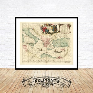 Alte Landkarte von Mittelmeer, 1745, feine Reproduktion, große Karte, Fine Art Druck, Übergröße Karte