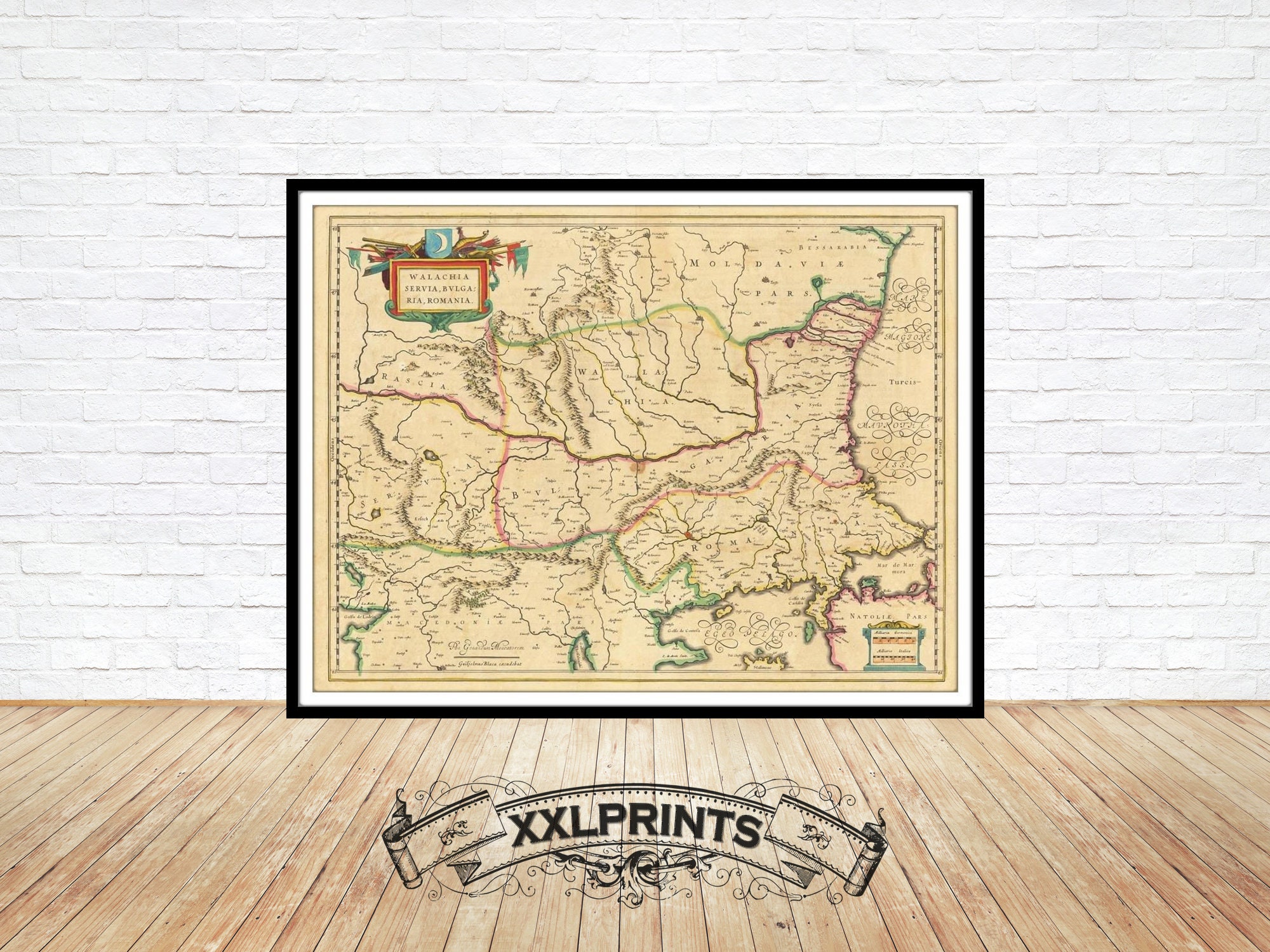 Ancient Map of Walachia, Serbia, Bulgaria, Romania: 1635 Fine Art Print