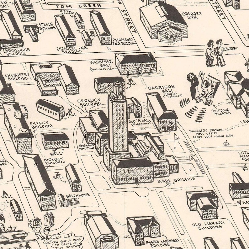 Old Pictorial Map of University of Texas Austin 1945 Fine | Etsy