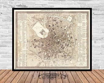 Pianta della città di Milano, Italia, 1890, vecchia mappa italiana, molto rara, mappa antica, riproduzione raffinata, mappa grande, stampa d'arte, stampa mappa oversize