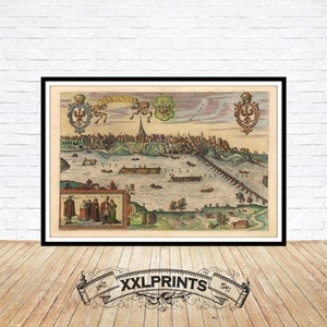 Alte Ansicht von Warschau, Varsovia, 1617, antik, Vogelperspektive, seltene, feine Reproduktion, große Karte, Fine Art Druck, Übergröße Landkarte