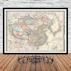 Antike Karte von China, 1847, alte Karte, schönes Geschenk, Büro Dekor, Vintage Dekor, Wohnzimmer Dekor, riesiger Druck