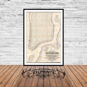 Mapa antiguo de Manhattan, ciudad de Nueva York, 1862, plano de la ciudad, reproducción fina, mapa grande, impresión de bellas artes, decoración antigua, impresión de mapa de gran tamaño