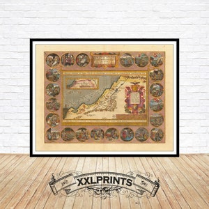 Alte Landkarte, Heilige Land Karte, 1592, Leben Abrahams, selten, feine Reproduktion, große Karte, Fine Art Druck, antikes Dekor, Karte