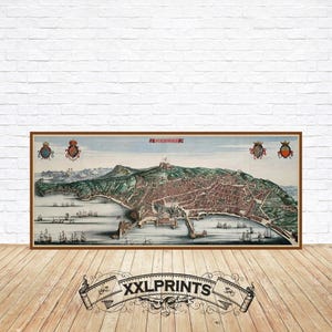 Antike Karte von Neapel, 1663, Luftaufnahme, Feinreproduktion, Vintage, Fine Art Print, Panoramakarte