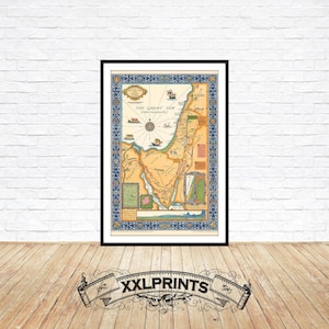 Alte Landkarte, Heiliges Land, Palästina, Sinai, 1928, Landkarte, Landkarte, Feinreproduktion, große Karte, Fine Art Druck, Übergröße Karte