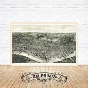 Alte Karte von Cincinnati, 1900, antikes Dekor, Feinreproduktion, Luftaufnahme, großer Kunstdruck, Fine Art Print, große Panoramakarte, Kunstdruck