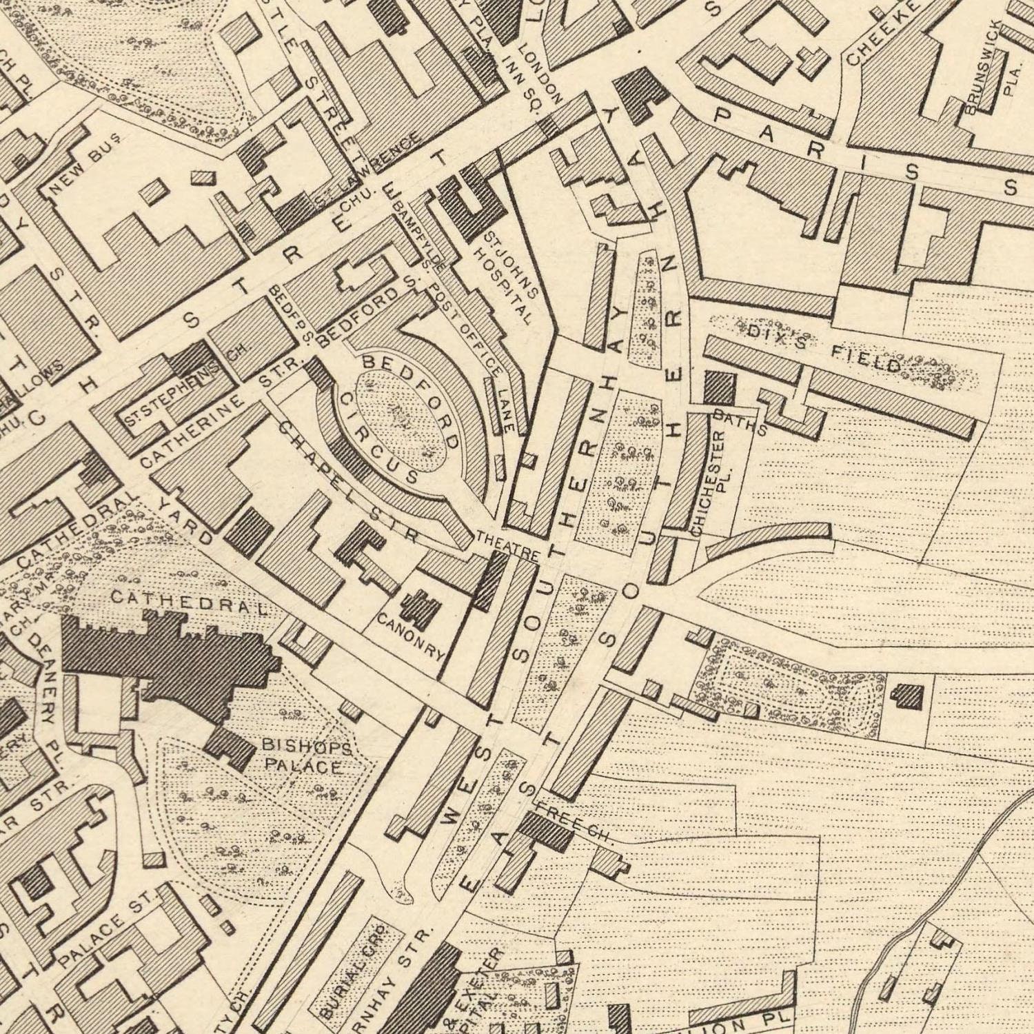 Old Map of Exeter 1851 City Plan Antique Map Fine Etsy