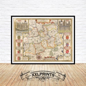 Ancient Surrey Map Print: 1676 United Kingdom County, Fine Art Reproduction