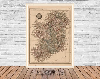 Antique map of Ireland, 1825, old map, oversize print, fine reproduction, fine art print, vintage decor