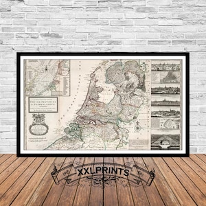 Mapa antigo da Holanda, 1732, mapa muito raro, reprodução fina, mapa grande, impressão de belas artes, decoração antiga, impressão de mapa de tamanho grande