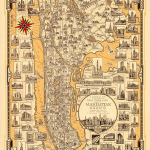 Mapa antiguo de Nueva York, Manhattan y el Bronx de 1910, antigüedad digital, mapa vintage, papeles para álbumes de recortes con texturas antiguas, descarga instantánea