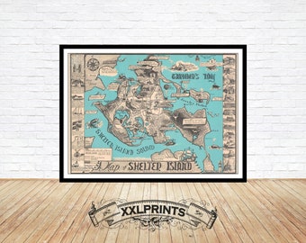 Shelter Island Map Print: 1966 Long Island Antique Reproduction