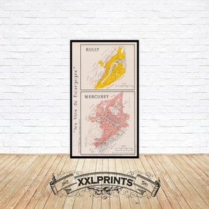 Alte Karte der Burgund Weinlagen, Rully und Mercurey, 1953, Wein Karte, feine Reproduktion, Fine Art Druck, Oversize-Druck