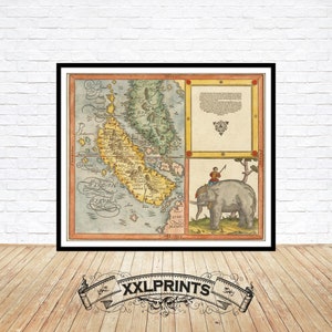 Ancient map of Singapore, Sumatra, Malaysia, 1580, very rare map, fine reproduction, large map, fine art print, oversize map print