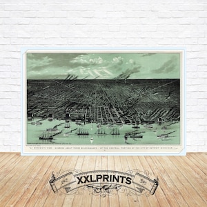 Antike Landkarte von Detroit, MI, 1889, aus der Vogelperspektive, Vintage, Fine Art Print