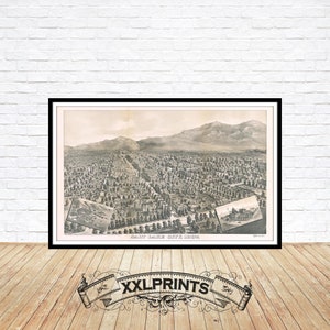Salt Lake City aus der Vogelperspektive, 1887, feine Reproduktion, große Karte, Fine Art Druck, Überformat-Karte