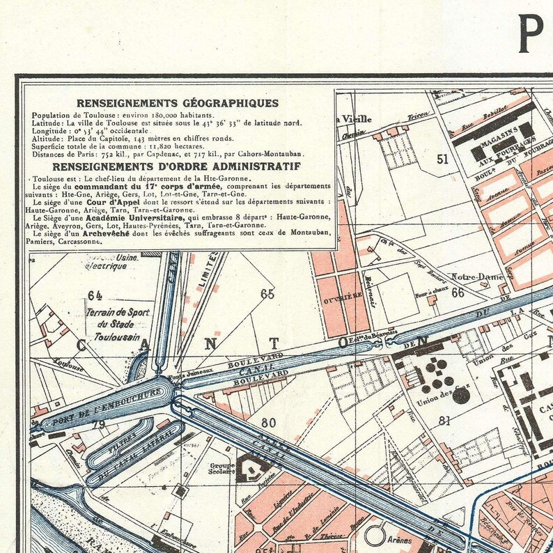 Old Map of Toulouse France 1921 City Plan Rare Antique - Etsy