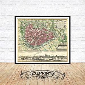 Ancienne carte de Bruxelles, 1730, plan de la ville, très rare, belle reproduction, grande carte, impression d'art, impression de carte surdimensionnée