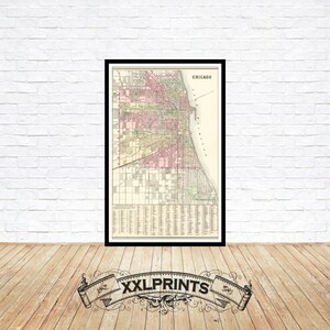Mapa antiguo de Chicago, 1882, plano de la ciudad, raro, buena reproducción, mapa grande, impresión de bellas artes, decoración antigua, impresión de mapa de gran tamaño