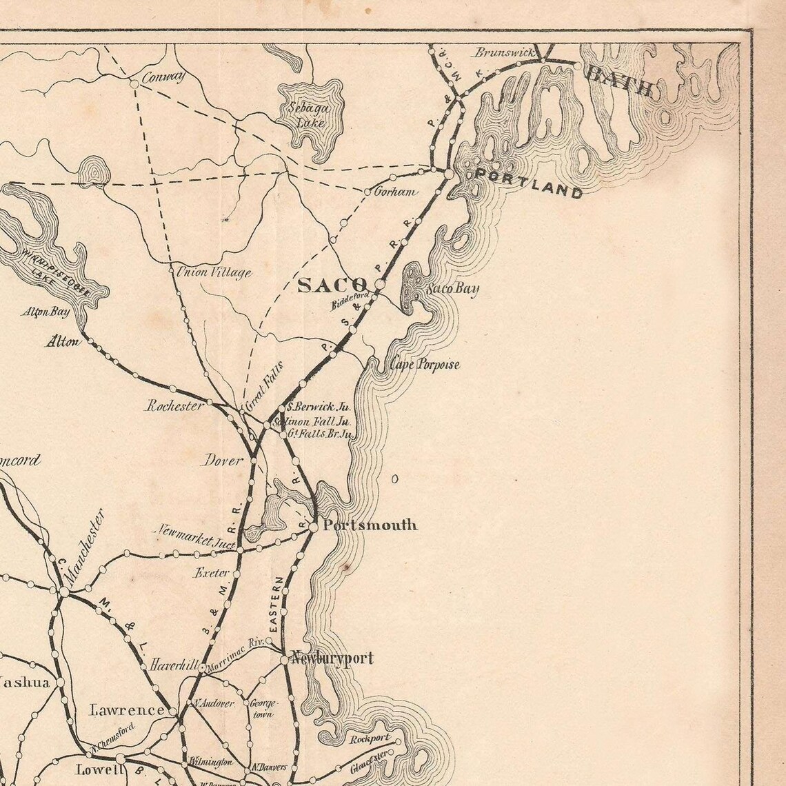 Old railroad map of Massachusetts and Rhode Island 1867 Etsy