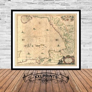 Alte Karte von Bengal Bay, Ceylon, 1650, sehr seltene Karte, schöne Reproduktion, große Karte, Fine Art Druck, Übergröße Kartendruck