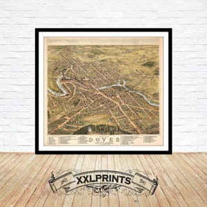Alte Karte von Dover, New Hampshire, 1877, aus der Vogelperspektive, feine Reproduktion, antike Karte, Kunstdruck, Kunstdruck