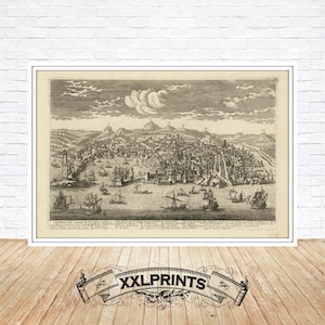 Ancient perspective view of Genova, 1700, very rare map, fine reproduction, large map, fine art print, oversize map print