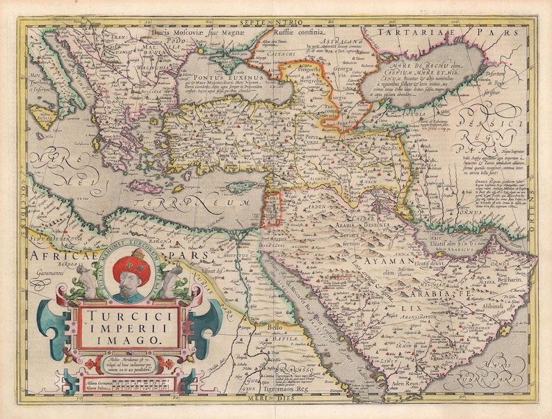 large map fine art print Ancient map of Turkish Empire oversize map print 1606 rare map fine reproduction