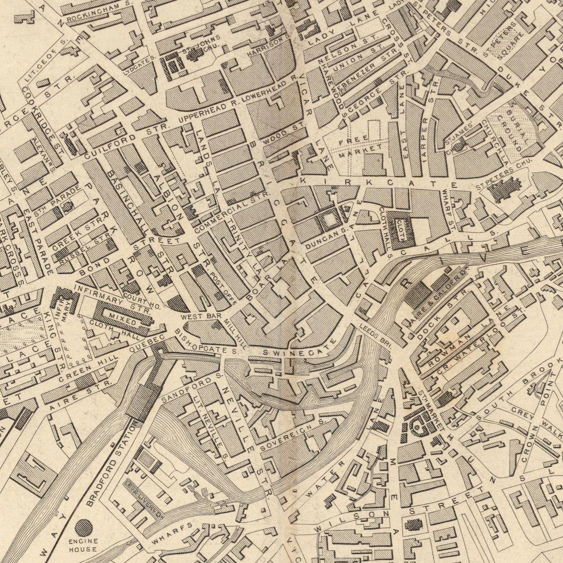 Old Map of Leeds 1851 City Plan Antique Map Fine Etsy