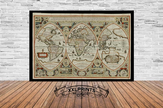 アンティーク 古地図 ヨーロッパ 彩色銅版画 コレクション 1618年の世界地図の版画：アンティーク美術複製 - Etsy 日本
