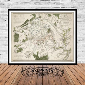 Carte ancienne de la bataille de Waterloo, 1815, carte ancienne, belle reproduction, grande carte, impression d'art, décor antique, impression de carte surdimensionnée