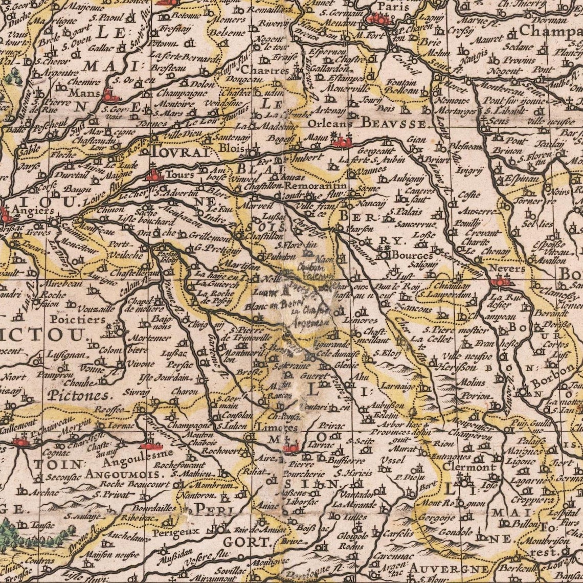 Old Map of France 1633 Extremely Rare Map Ancient Fine Etsy